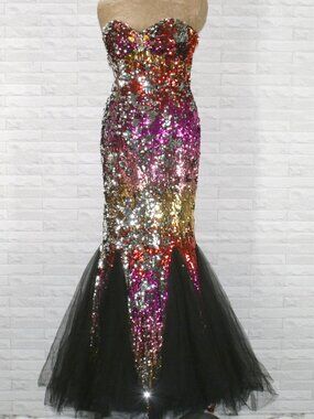 JOVANI Gown Strapless Prom Dress Mermaid Sequin Tulle Rainbow Style 4210 Size 4